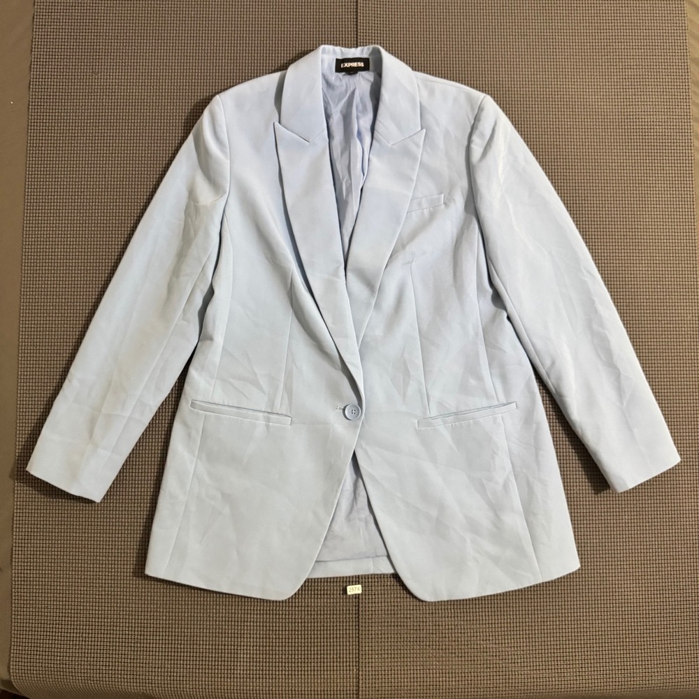 Express Womens Light Blue Single Button Peak Lapel Blazer Size M